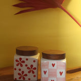 Set of 2 - Red Chequered Heart & Floral Jar made by ceramic