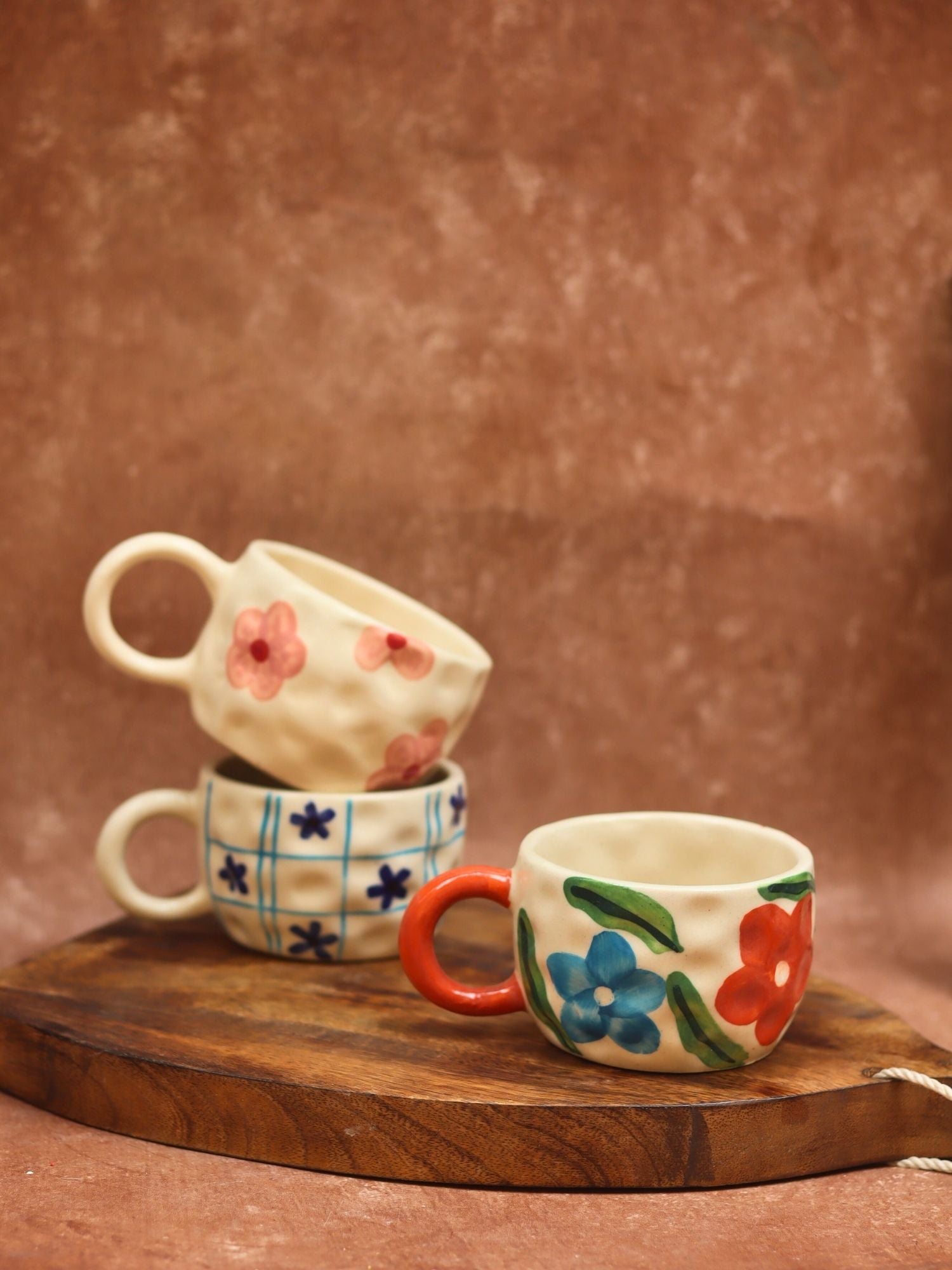 Set of 3 - Charming Bloom Mugs handmade in India