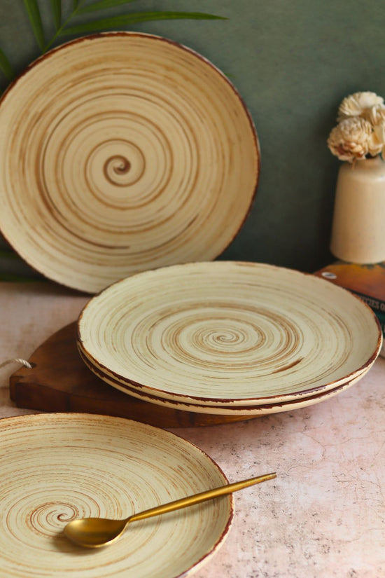 Set of 4 - Brown & White Dinner Plate with premium quality material