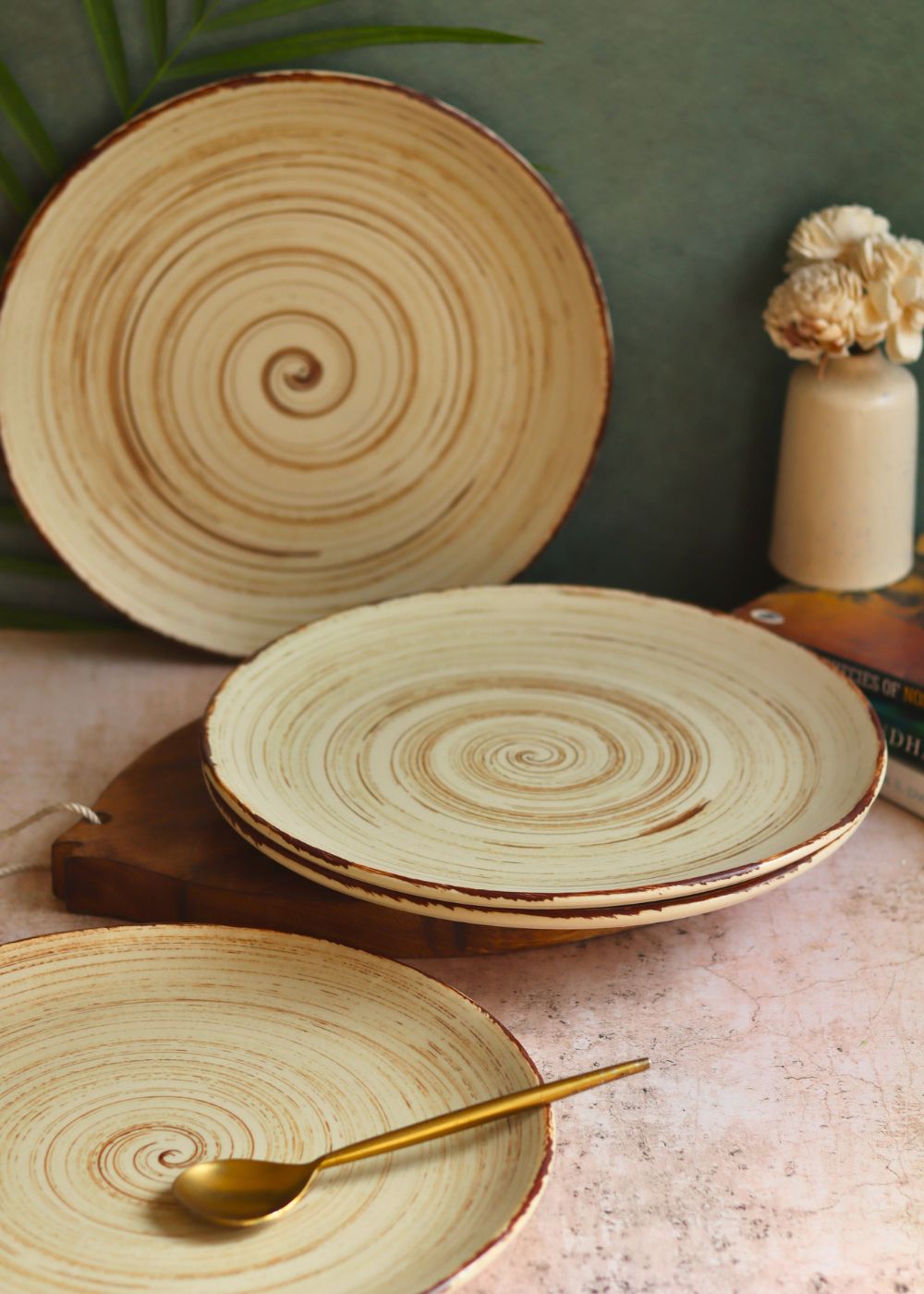 Set of 4 - Brown & White Dinner Plate with premium quality material