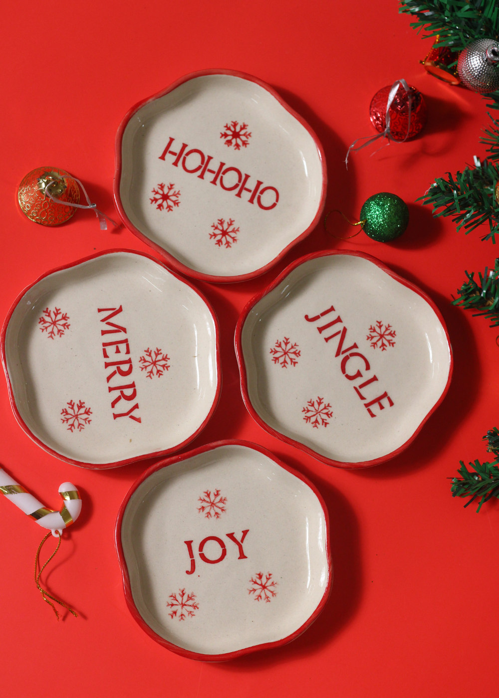 handmade christmas dessert plate made by ceramic