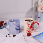 handmade red & white marble mug with blue & white marble mug  