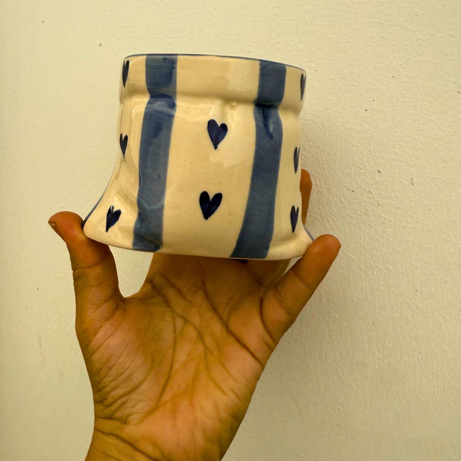 handmade Striped Heart Pouch - Blue