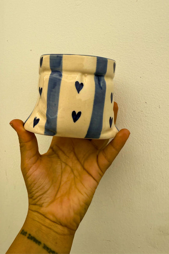 handmade Striped Heart Pouch - Blue