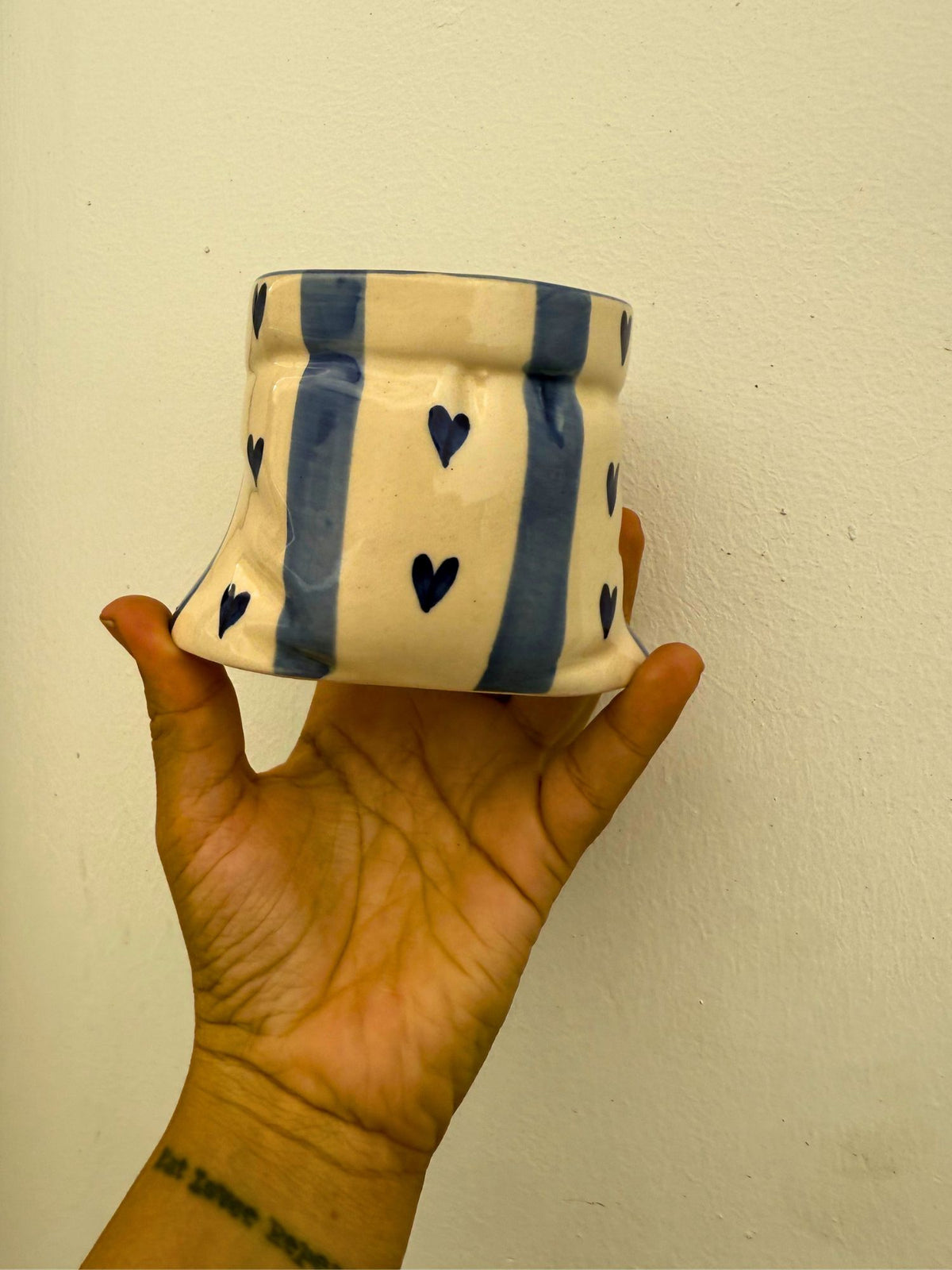 handmade Striped Heart Pouch - Blue