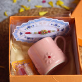 pink lily mug rakhi with premium gift hamper