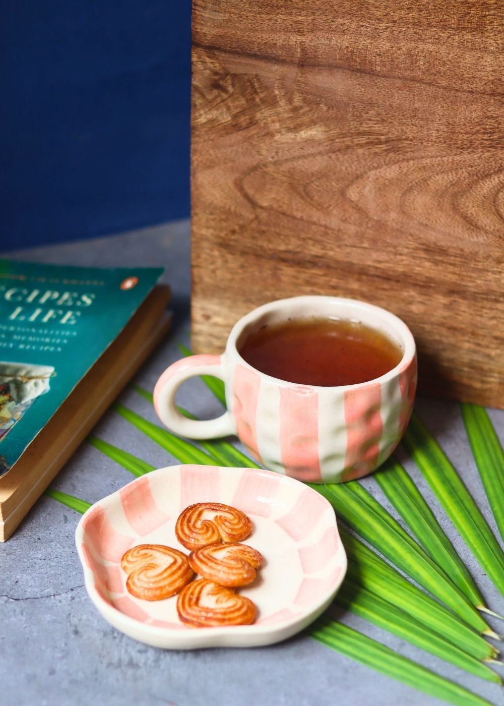 Striped  Heart Mug & Handmade Dessert Plate with premium quality material