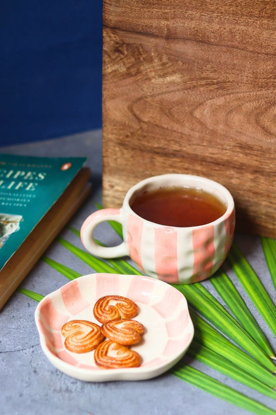Striped  Heart Mug & Handmade Dessert Plate with premium quality material