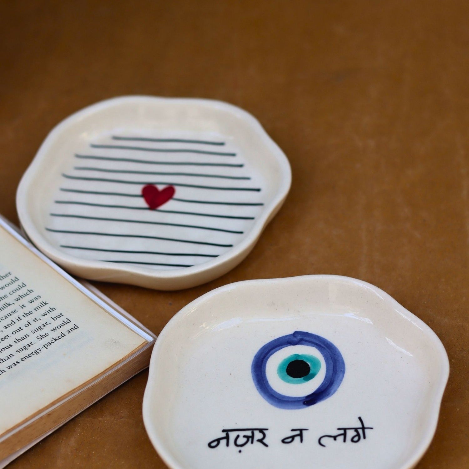 Handmade Striped Heart & Nazar Handmade Dessert Plate