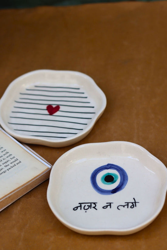 Handmade Striped Heart & Nazar Handmade Dessert Plate