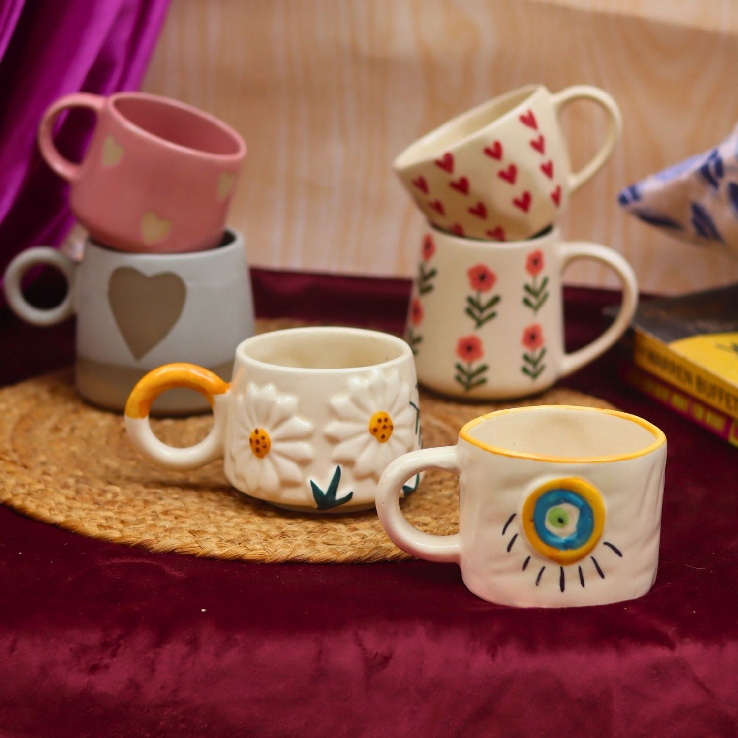 Handmade Set of 6 Berry & Bloom Love Mugs (for the price of 5)