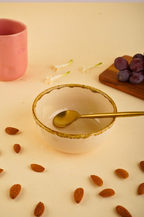 Ivory stonware bowl with nuts & almonds 