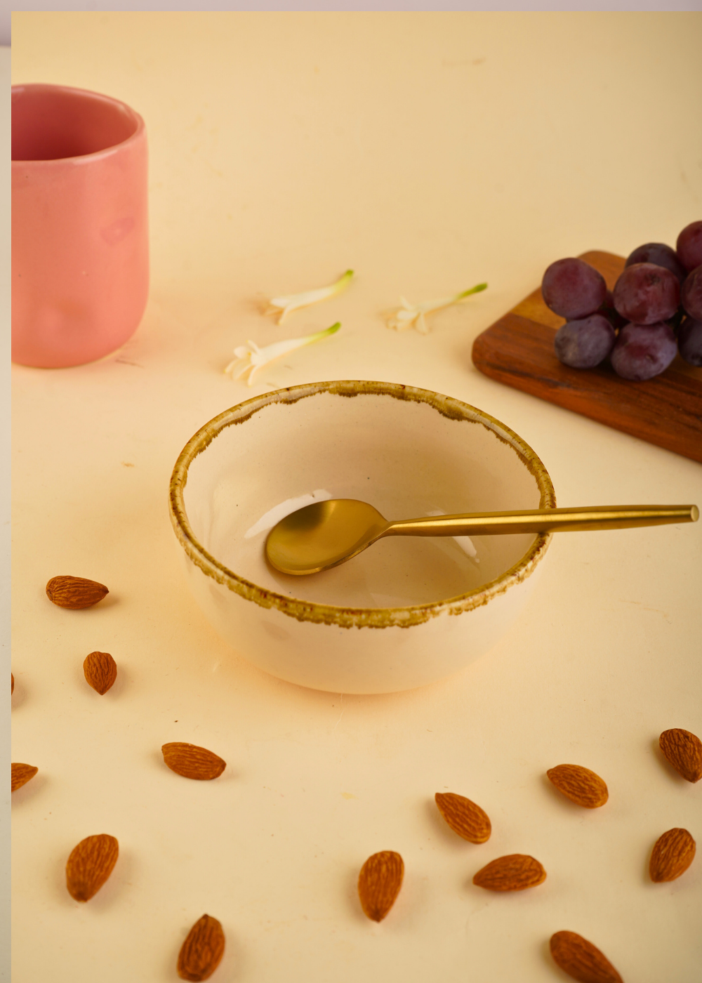 Ivory stonware bowl with nuts & almonds 