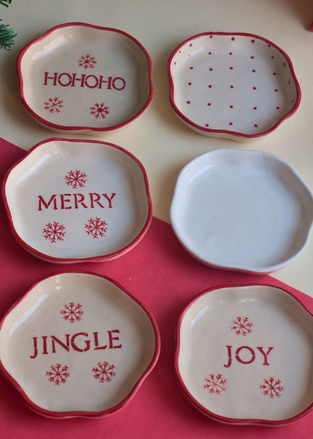 Set of 6 Merry & Bright Dessert Plates (for the price of 5) handmade in india