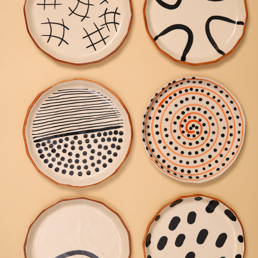 handmade six snack plate set for the price of five made by ceramic 