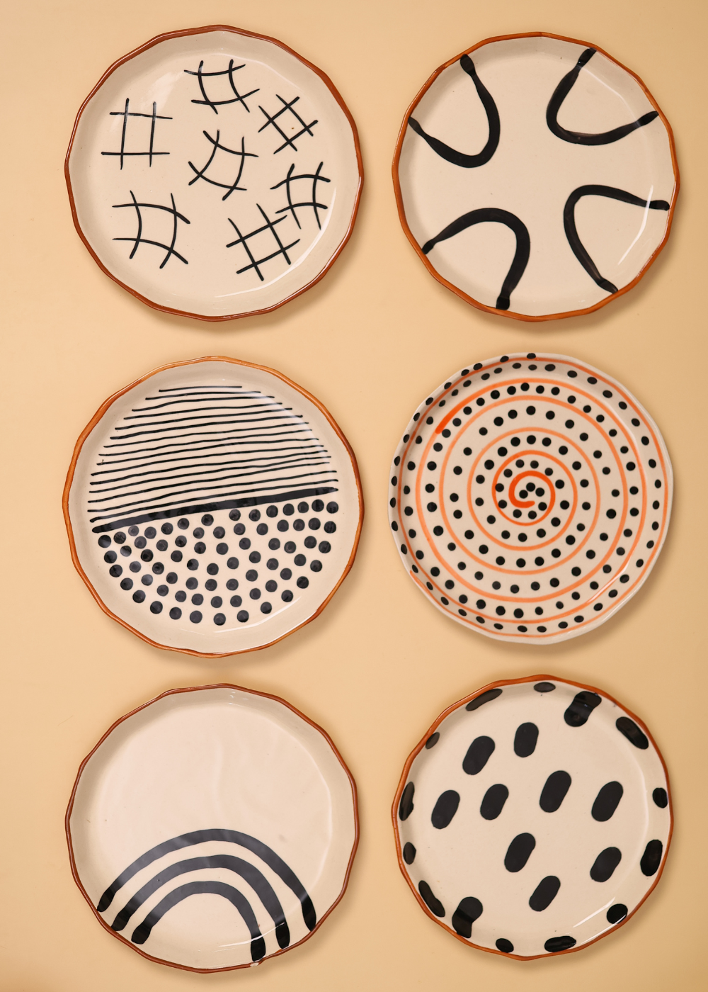 handmade six snack plate set for the price of five made by ceramic 