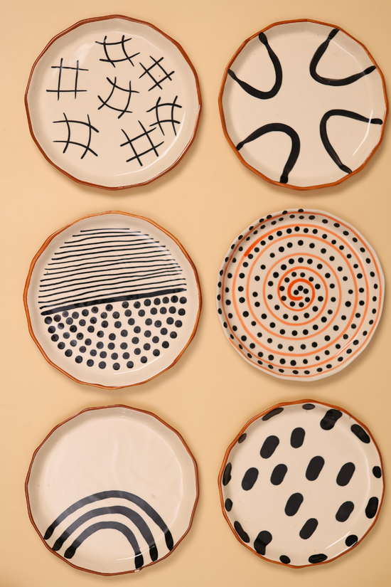 handmade six snack plate set for the price of five made by ceramic 