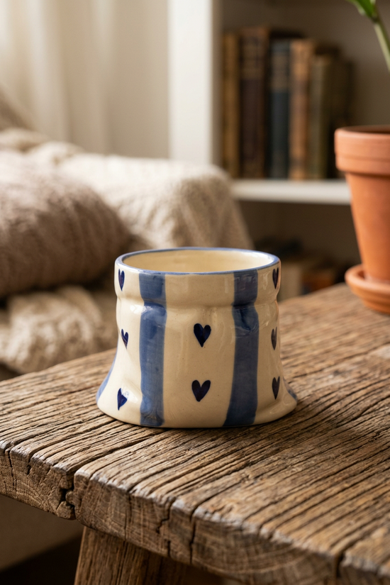 Striped Heart Pouch - Blue