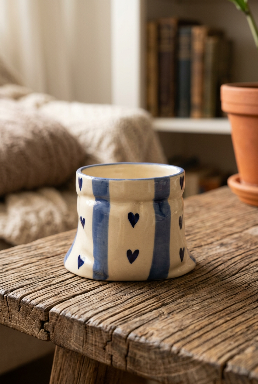 Striped Heart Pouch - Blue
