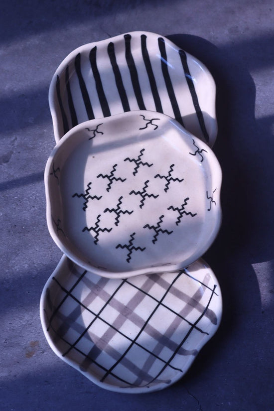 Checks, Zebra & Crosses Handmade Dessert Plate handmade in india