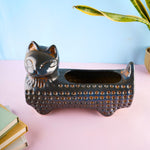 metallic blue cat planter handmade in india