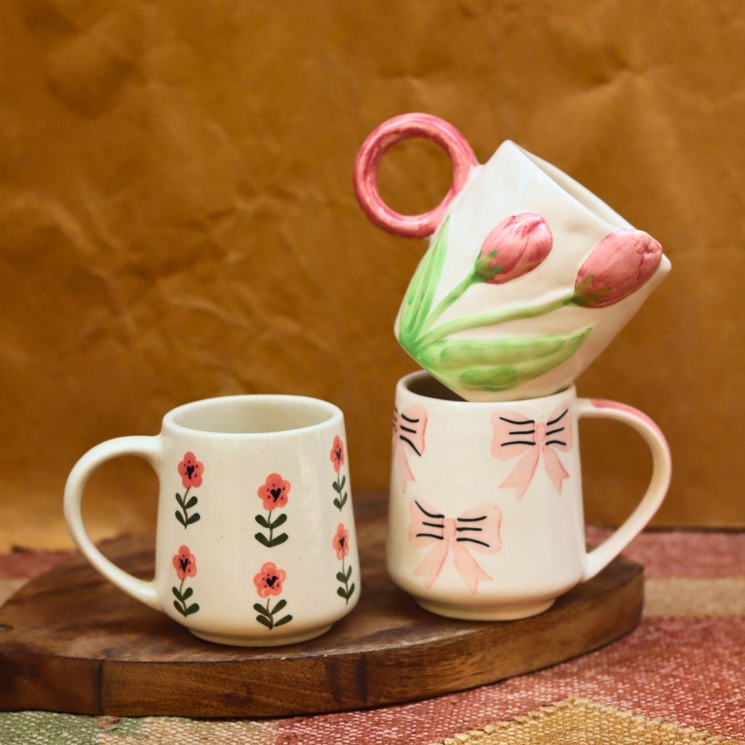 Handmade Set of 3 - Floral Brew Mugs combo