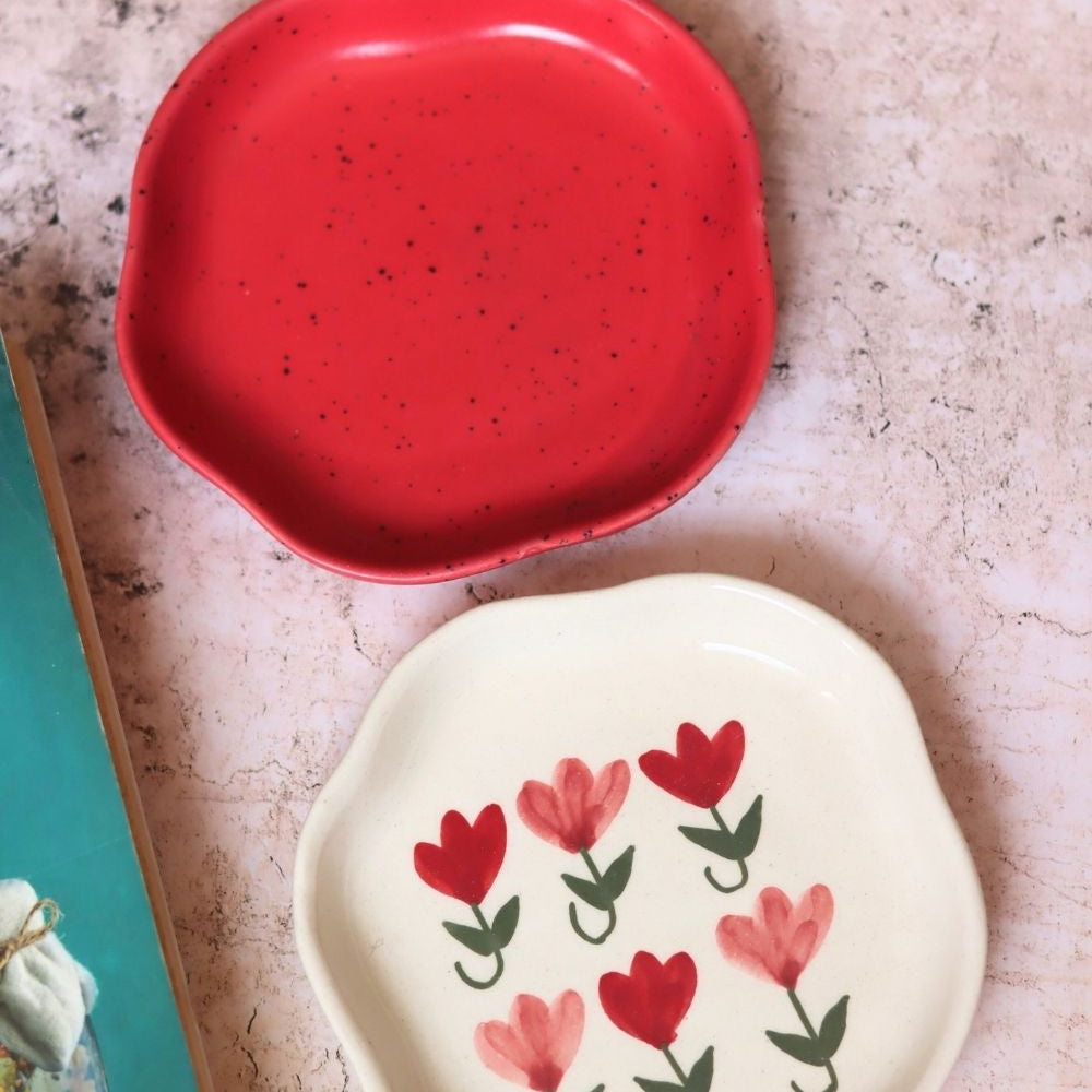 Handmade Red & Pastel Tulip Handmade Dessert Plate