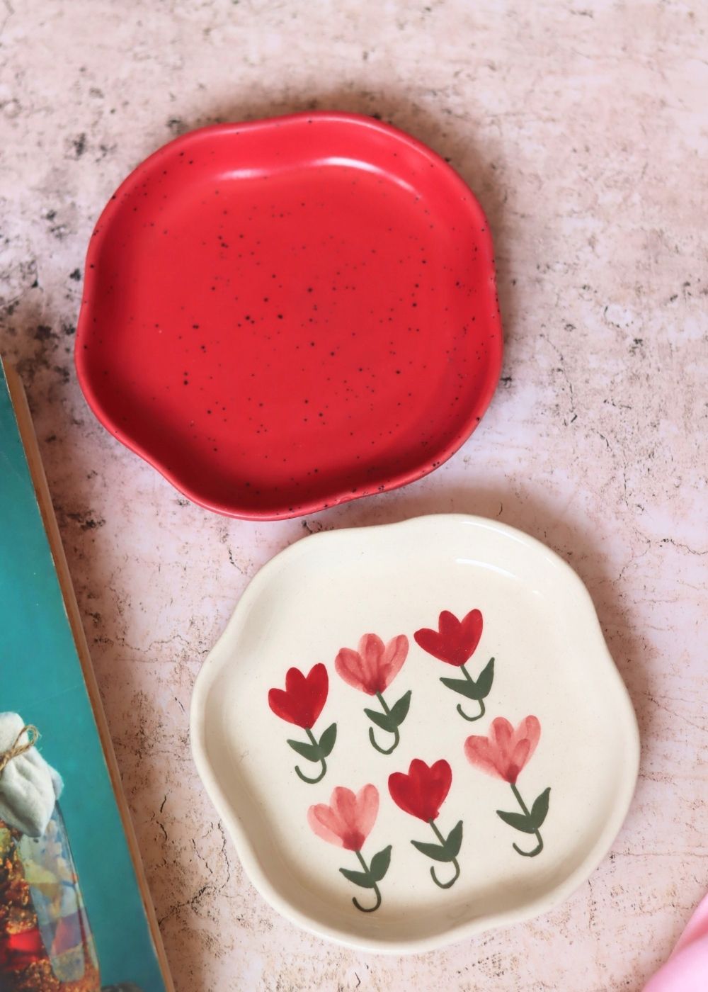 Handmade Red & Pastel Tulip Handmade Dessert Plate