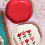 Handmade Red & Pastel Tulip Handmade Dessert Plate