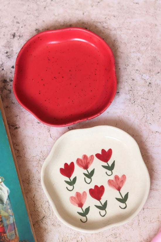 Handmade Red & Pastel Tulip Handmade Dessert Plate