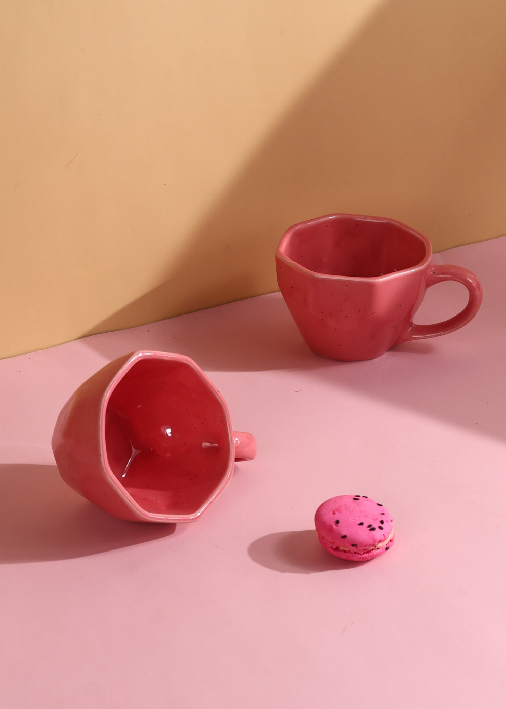 handmade pink salmon pink mug with glossy pink color