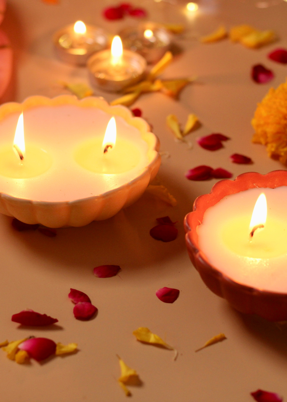 rose & marigold candles set of two, combo