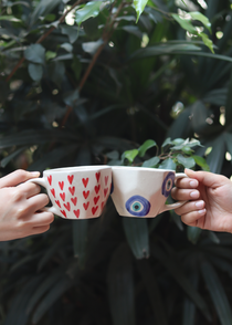 handmade heart mug & evil eye mug