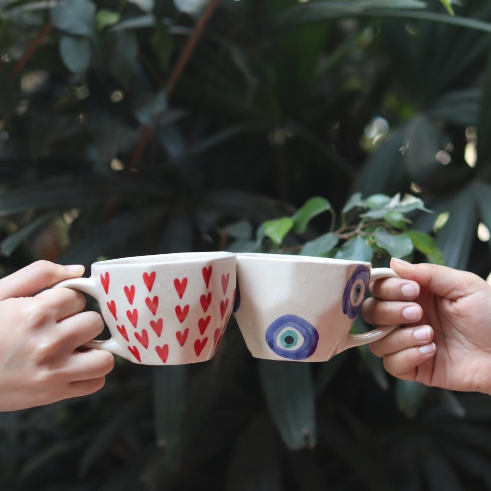 Evil Eye Mug & Heart Mug made by ceramic