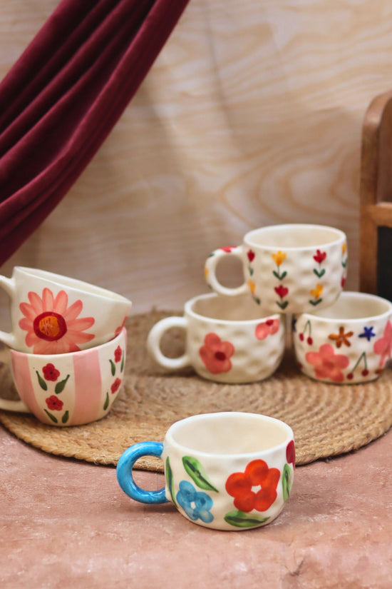 Set of 6 Blossom Glow mugs (for the price of 5) handmade in India
