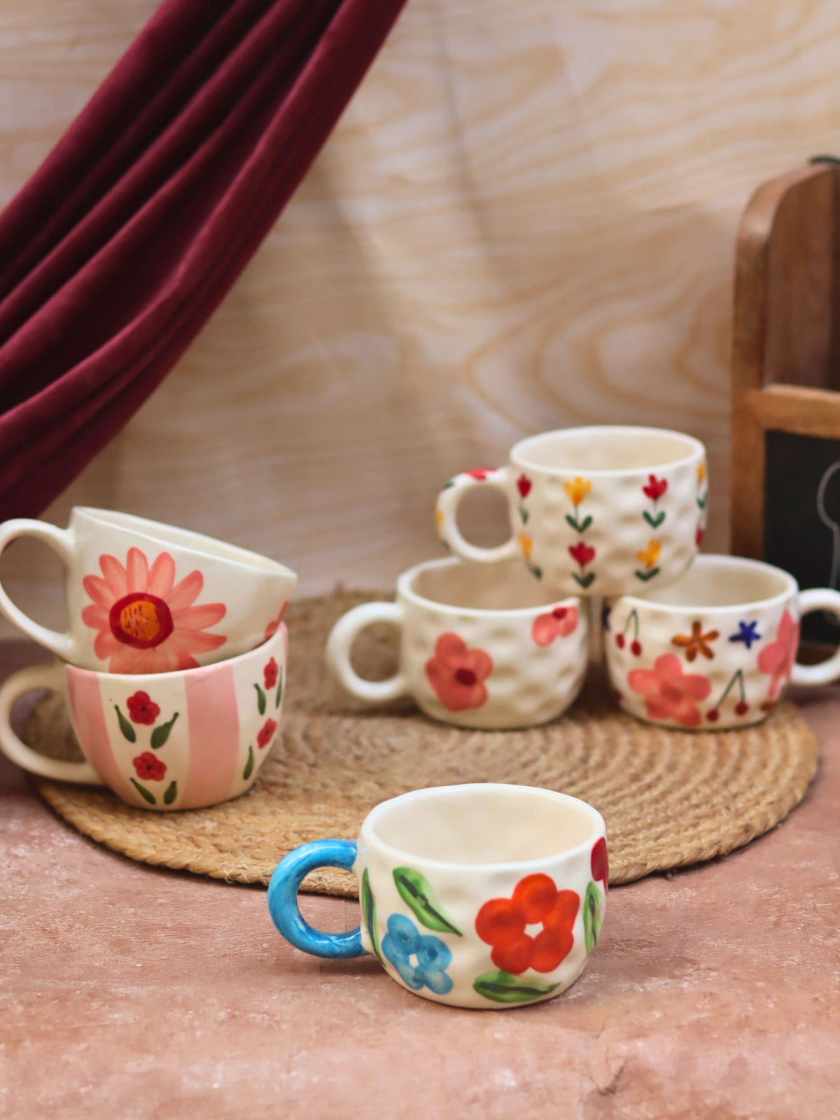 Set of 6 Blossom Glow mugs (for the price of 5) handmade in India