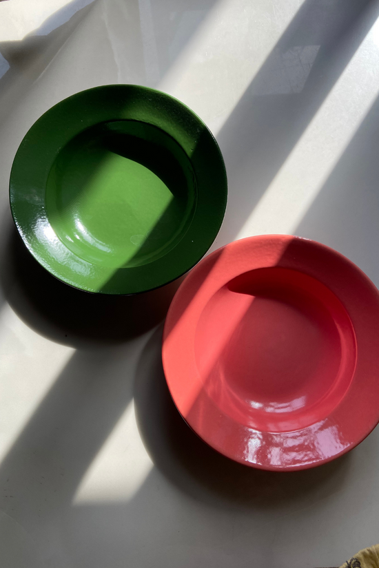 handmade pink & green pasta plate made by ceramic  