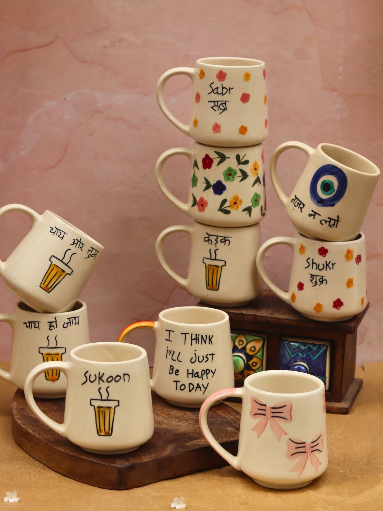 Set of 10 Message Mugs ciombo (for the price of 7) handmade in India