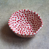 Handmade ceramic red polka bowl