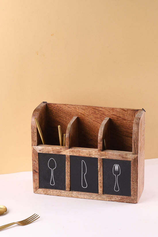 Cutlery holder with knife, spoon and fork print on it 