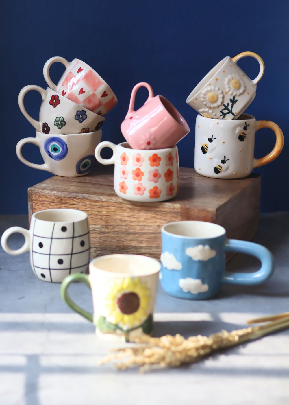 Set of 10 Bloom & Brew Mugs (for the price of 7) - Combo Pack handmade in India
