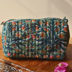 Block Printed Light Green Floral Toiletry Bag