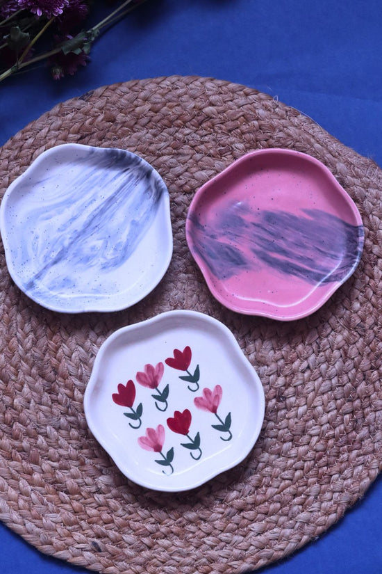 Tulip, Black Marble & Red Ombre Handmade Dessert Plate handmade in india