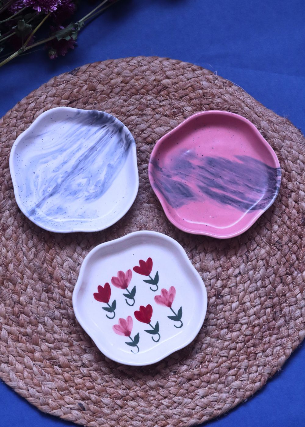 Tulip, Black Marble & Red Ombre Handmade Dessert Plate handmade in india