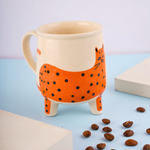 handmade cat print mug with white & orange color