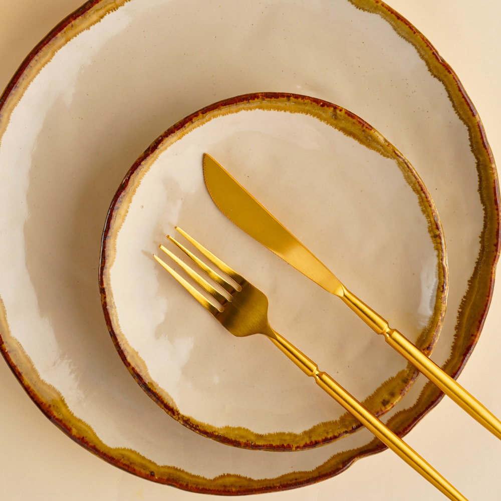 handmade ivory stoneware snack & dinner plates combo