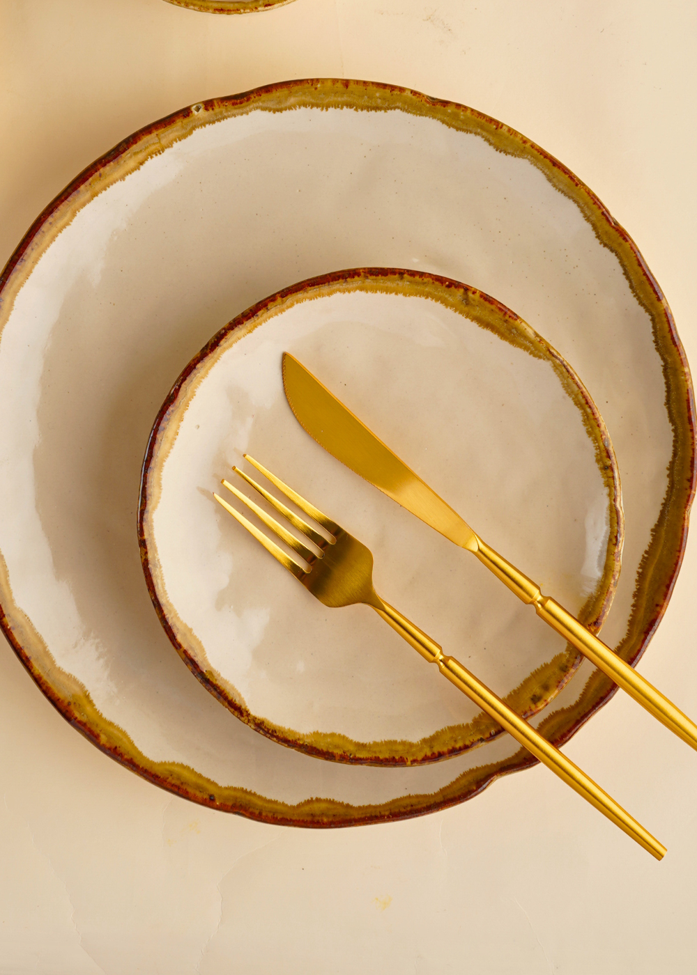 handmade ivory stoneware snack & dinner plates combo