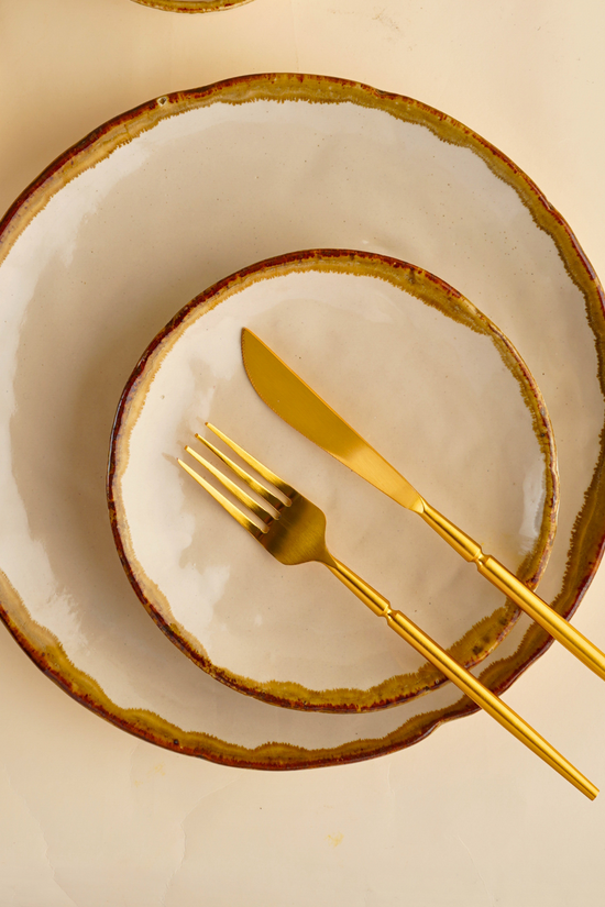 handmade ivory stoneware snack & dinner plates combo