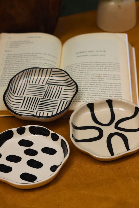 Black Block, All lines & Abstract Handmade Dessert Plate