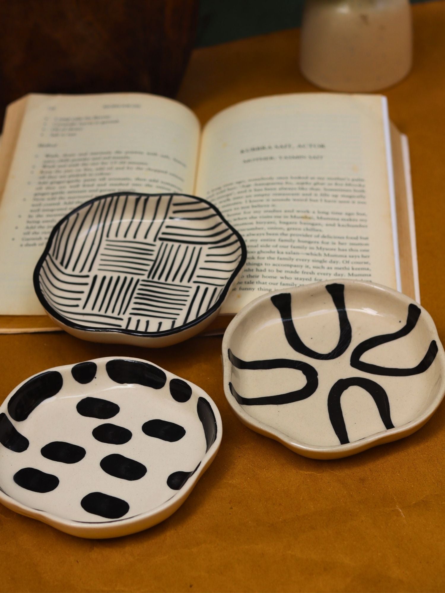 Black Block, All lines & Abstract Handmade Dessert Plate